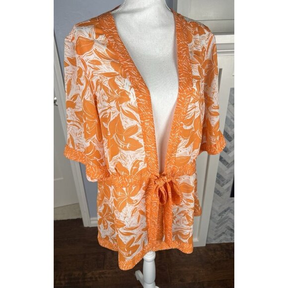 Coldwater Creek Floral Kimono Cardigan SZ 2X Tie Front Boho Coastal Ethereal - Picture 8 of 11